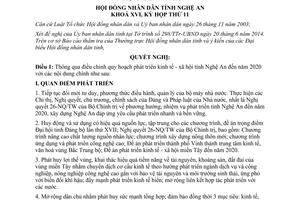 Nghị quyết 123/2014/NQ-HĐND điều chỉnh quy hoạch phát triển kinh tế xã hội Nghệ An 2020