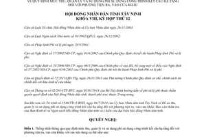 Nghị quyết 13/2014/NQ-HĐND mức thu quản lý sử dụng phí sử dụng công trình kết cấu hạ tầng Tây Ninh