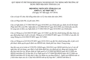 Nghị quyết 97/2014/NQ-HĐND phí thẩm định báo cáo đánh giá tác động môi trường Gia Lai