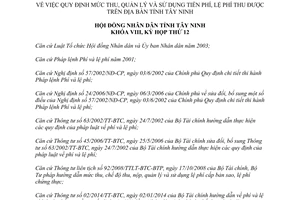 Nghị quyết 15/2014/NQ-HĐND mức thu quản lý sử dụng tiền phí lệ phí thu được Tây Ninh