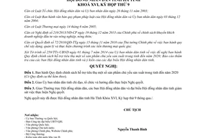 Nghị quyết 91/2014/NQ-HĐND hỗ trợ tiêu thụ sản phẩm chủ yếu Hà Tĩnh đến 2020