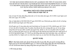 Nghị quyết 02/2014/NQ-HĐND cấp lại tiền giao đấu giá đất xã xây dựng nông thôn mới Ninh Bình