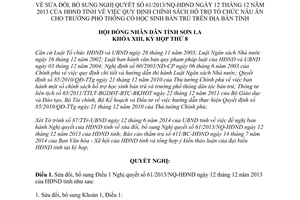 Nghị quyết 81/2014/NQ-HĐND sửa đổi 61/2013/NQ-HĐND hỗ trợ nấu ăn trường phổ thông bán trú Sơn La
