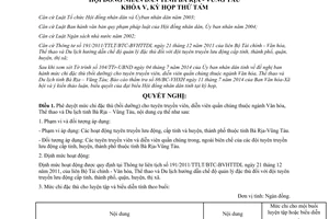 Nghị quyết 17/2014/NQ-HĐND mức chi đặc thù tuyên truyền viên diễn viên quần chúng Bà Rịa Vũng Tàu