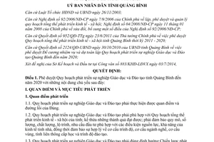 Quyết định 1880/QĐ-UBND năm 2014 phê duyệt Quy hoạch phát triển Giáo dục Quảng Bình đến 2020