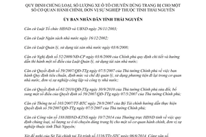 Quyết định 23/2014/QĐ-UBND chủng loại số lượng xe ô tô chuyên dùng cơ quan hành chính Thái Nguyên