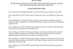 Quyết định 1463/QĐ-UBND 2014 bổ sung bảng giá tối thiểu tính lệ phí trước bạ xe máy điện Thừa Thiên Huế