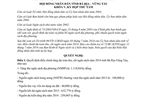 Nghị quyết 05/2014/NQ-HĐND điều chỉnh dự toán tăng thu chi ngân sách 2014 Bà Rịa Vũng Tàu