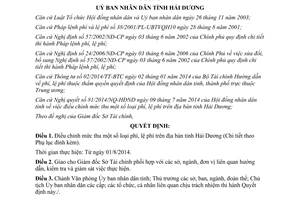 Quyết định 15/2014/QĐ-UBND điều chỉnh mức thu phí lệ phí trên địa bàn tỉnh Hải Dương