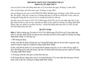 Nghị quyết 62/2014/NQ-HĐND chế độ trợ cấp học sinh dân tộc thiểu số học nghề Bình Thuận