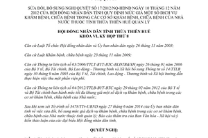 Nghị quyết 02/2014/NQ-HĐND sửa đổi 17/2012/NQ-HĐND giá khám chữa bệnh cơ sở Nhà nước Thừa Thiên Huế