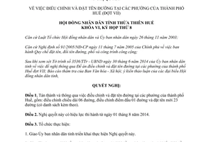 Nghị quyết 03/2014/NQ-HĐND điều chỉnh đặt tên đường Thừa Thiên Huế