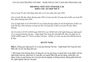 Nghị quyết 125/2014/NQ-HĐND cơ cấu giải thưởng Văn học Nghệ thuật Chư Yang Sin Đắk Lắk