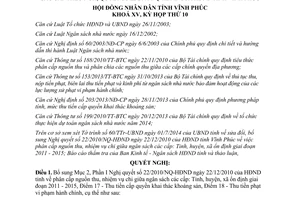 Nghị quyết 134/2014/NQ-HĐND bổ sung khoản thu tỷ lệ điều tiết ngân sách các cấp 22/2010/NQ-HĐND Vĩnh Phúc