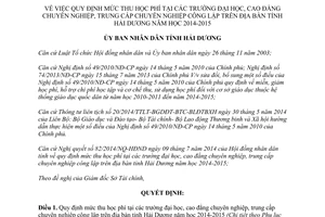 Quyết định 16/2014/QĐ-UBND mức thu học phí trường đại học cao đẳng trung cấp chuyên nghiệp Hải Dương 2014 2015