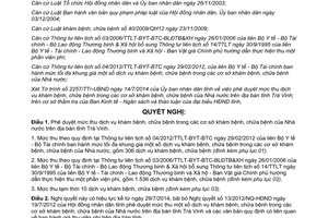 Nghị quyết 09/2014/NQ-HĐND mức thu dịch vụ khám chữa bệnh Nhà nước Trà Vinh