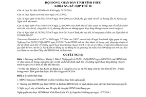 Nghị quyết 139/2014/NQ-HĐND bổ sung 20/2011/NQ-HĐND chính sách người hoạt động không chuyên trách Vĩnh Phúc