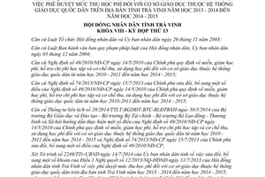 Nghị quyết 10/2014/NQ-HĐND sửa đổi 12/2013/NQ-HĐND mức thu học phí giáo dục quốc dân Trà Vinh