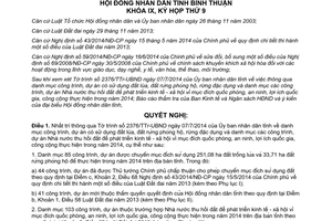 Nghị quyết 60/2014/NQ-HĐND danh mục công trình dự án sử dụng đất lúa rừng phòng hộ 2014 Bình Thuận