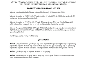 Quyết định 2736/QĐ-BGTVT 2014 Danh mục văn bản pháp luật giao thông hết hiệu lực 6 tháng đầu năm