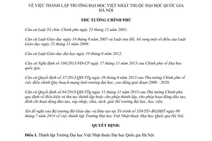 Quyết định 1186/QĐ-TTg 2014 thành lập Trường Đại học Việt Nhật thuộc Đại học Quốc gia Hà Nội