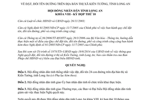 Nghị quyết 145/2014/NQ-HĐND đặt đổi tên đường Kiến Tường Long An