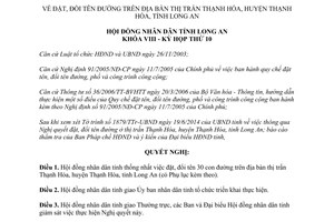 Nghị quyết 146/2014/NQ-HĐND đặt đổi tên đường Thạnh Hóa Long An