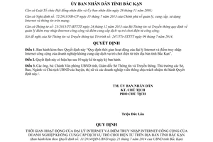 Quyết định 11/2014/QĐ-UBND thời gian hoạt động đại lý Internet Bắc Kạn