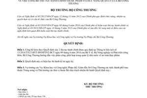 Quyết định 6410/QĐ-BCT 2014 công bố thủ tục hành chính thuộc quản lý Bộ Công thương