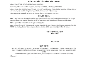 Quyết định 461/2014/QĐ-UBND tổ chức hoạt động Bộ phận tiếp nhận cơ chế một cửa hành chính Bắc Giang