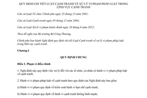 Nghị định 71/2014/NĐ-CP hướng dẫn Luật Cạnh tranh xử lý vi phạm pháp luật lĩnh vực cạnh tranh