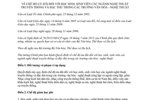 Quyết định 41/2014/QĐ-TTg ưu đãi học sinh sinh viên trường văn hóa nghệ thuật