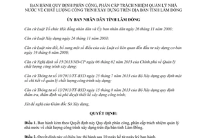 Quyết định 30/2014/QĐ-UBND phân cấp quản lý nhà nước chất lượng công trình xây dựng Lâm Đồng