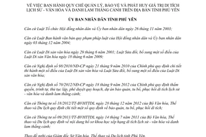 Quyết định 21/2014/QĐ-UBND quản lý bảo vệ phát huy giá trị di tích lịch sử văn hóa danh lam thắng cảnh Phú Yên