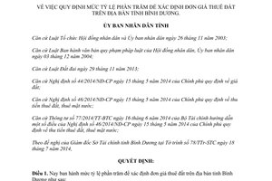 Quyết định 25/2014/QĐ-UBND tỷ lệ phần trăm xác định đơn giá thuê đất Bình Dương