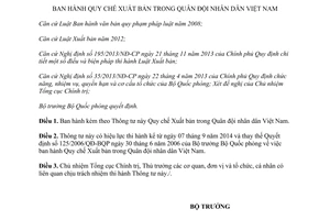 Thông tư 98/2014/TT-BQP Quy chế Xuất bản trong Quân đội nhân dân Việt Nam