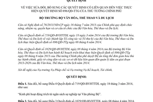 Quyết định 2284/QĐ-BVHTTDL 2014 sửa đổi Quyết định liên quan 896/QĐ-TTg