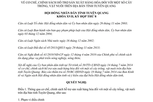 Nghị quyết 12/2014/NQ-HĐND cơ chế chính sách hỗ trợ sản xuất hàng hóa cây trồng vật nuôi Tuyên Quang