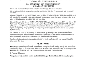 Nghị quyết 10/2014/NQ-HĐND vùng thiếu nước mức hưởng trợ cấp tiền mua vận chuyển Ninh Thuận