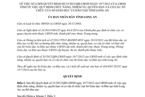 Quyết định 30/2014/QĐ-UBND sửa đổi 33/2012/QĐ-UBND cơ cấu tổ chức Sở Giáo dục Đào tạo Long An