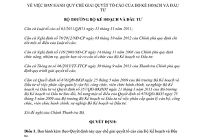 Quyết định 914/QĐ-BKHĐT quy chế giải quyết tố cáo 2014