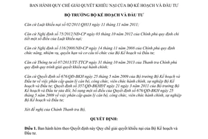 Quyết định 912/QĐ-BKHĐT quy chế giải quyết khiếu nại