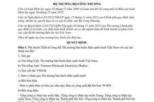 Quyết định 6463/QĐ-BCT 2014 Thiết kế tổng thể Thị trường bán buôn điện cạnh tranh Việt Nam