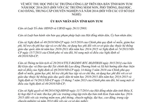 Quyết định 43/2014/QĐ-UBND mức thu học phí trường công lập Kon Tum 2014-2015