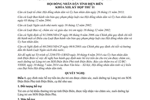 Nghị quyết số 342/2014/NQ-HĐND tiền ăn cho trẻ em Làng trẻ em SOS Điện Biên Phủ tỉnh Điện Biên