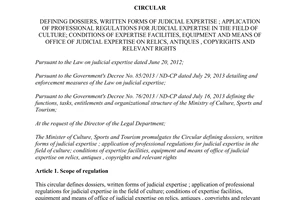 Circular No. 07/2014/TT-BVHTTDL defining dossiers written forms of judicial expertise