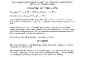 Quyết định 31/2014/QĐ-UBND Quy chế phối hợp quản lý lao động nước ngoài làm việc Lâm Đồng