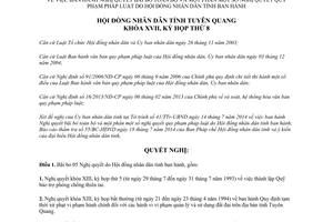 Nghị quyết 14/NQ-HĐND 2014 bãi bỏ Nghị quyết quy phạm pháp luật Tuyên Quang