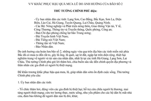 Công điện 1259/CĐ-TTg 2014 khắc phục hậu quả mưa lũ do ảnh hưởng của bão số 2