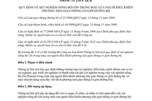 Thông tư liên tịch 26/2014/TTLT-BYT-BCA xét nghiệm nồng độ cồn trong máu người điều khiển giao thông